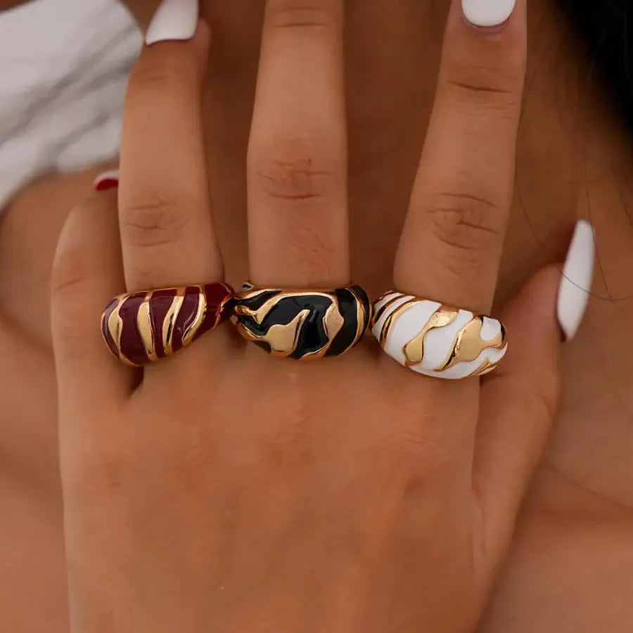 Vintage Gold Geometric Enamel Oil Drip Cocktail Ring for Women Men