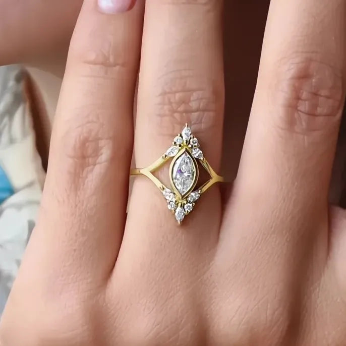 Modern Geometric Gold Cubic Zirconia Ring for Women Wedding Engagement Party