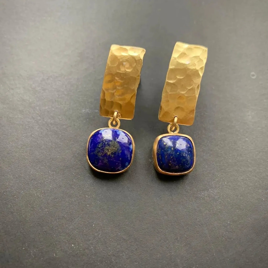 Boho Lapis Lazuli Square Drop Earrings Retro Style Gold Zinc Alloy Jewelry Women