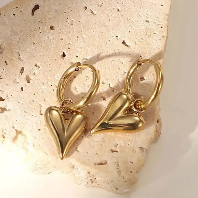 Stainless Steel Geometric Corrugated Heart Pearl Earrings for Women Stylish Jewelry
