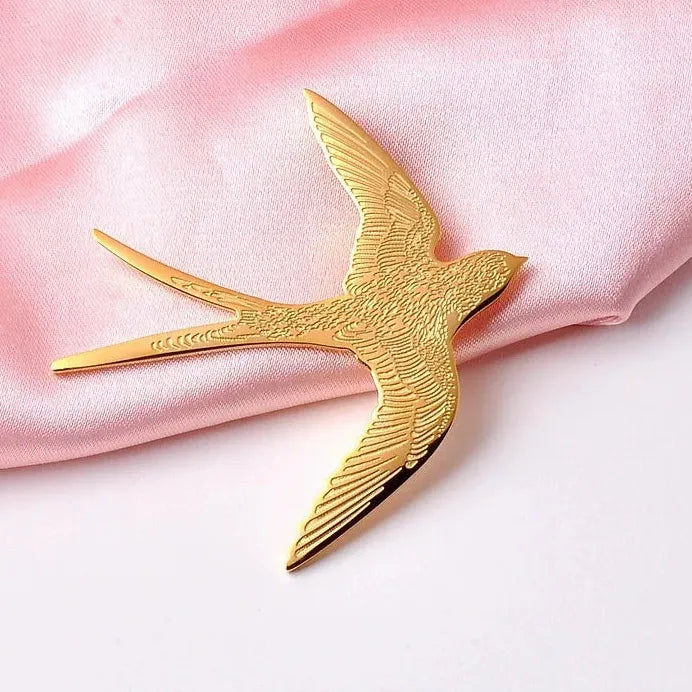 Stainless Steel Swallow Brooch Pin Unisex Punk Geometric Animal Gift
