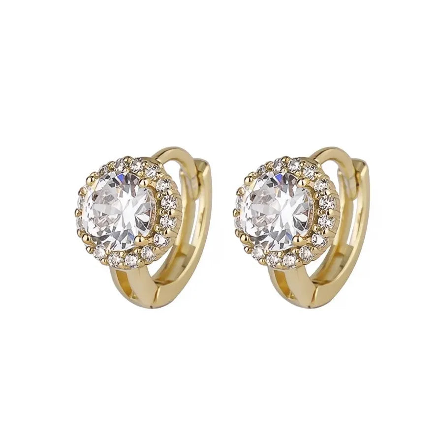 Geometric Silver & Gold Hoop Earrings with Round Cubic Zirconia Stones