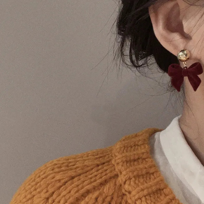 Vintage Black Zinc Alloy Bowknot Drop Earrings for Women Y2K Jewelry