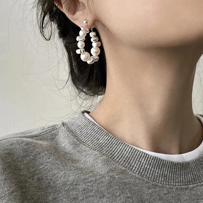 Vintage 925 Silver Needle Simulated Pearl Drop Earrings for Women