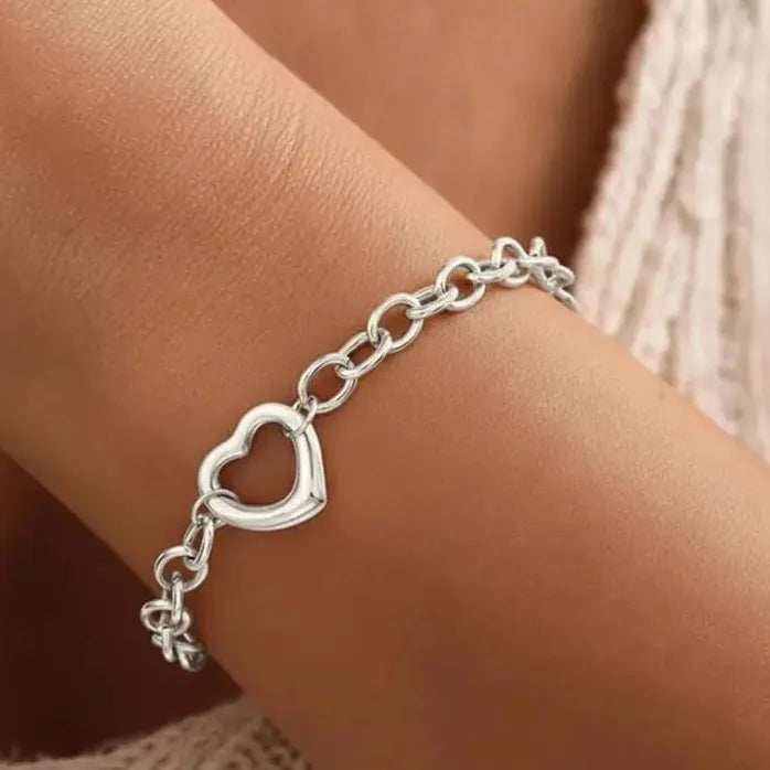 Irregular Hollow Heart Titanium Steel Bracelet for Women Ladies Jewelry Gift
