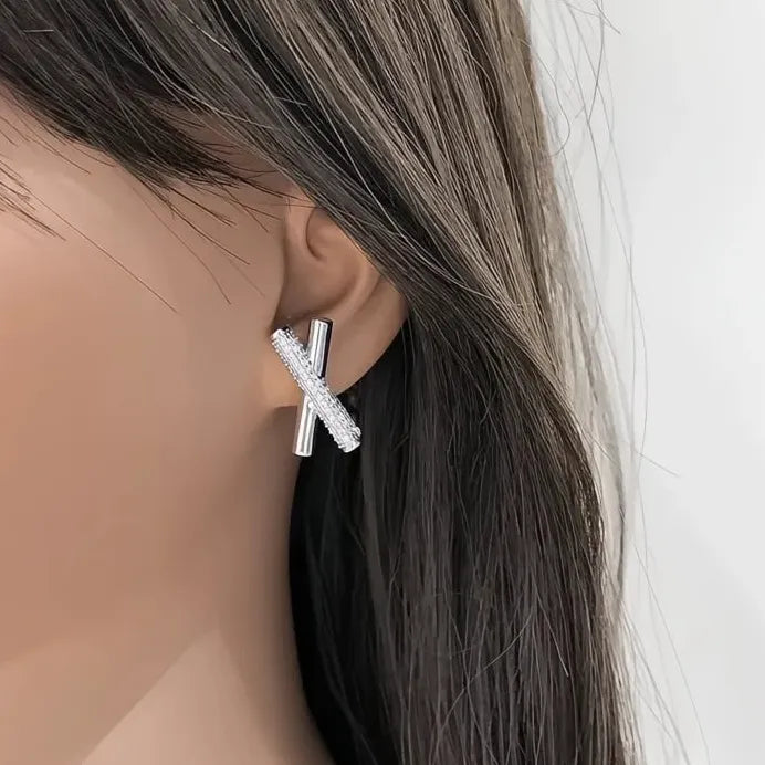X Shaped Women’s Cubic Zirconia Stud Earrings for Wedding & Daily Wear