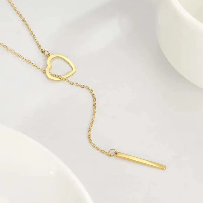 Gold Stainless Steel Heart Pendant Necklace for Women Adjustable Chain Jewelry