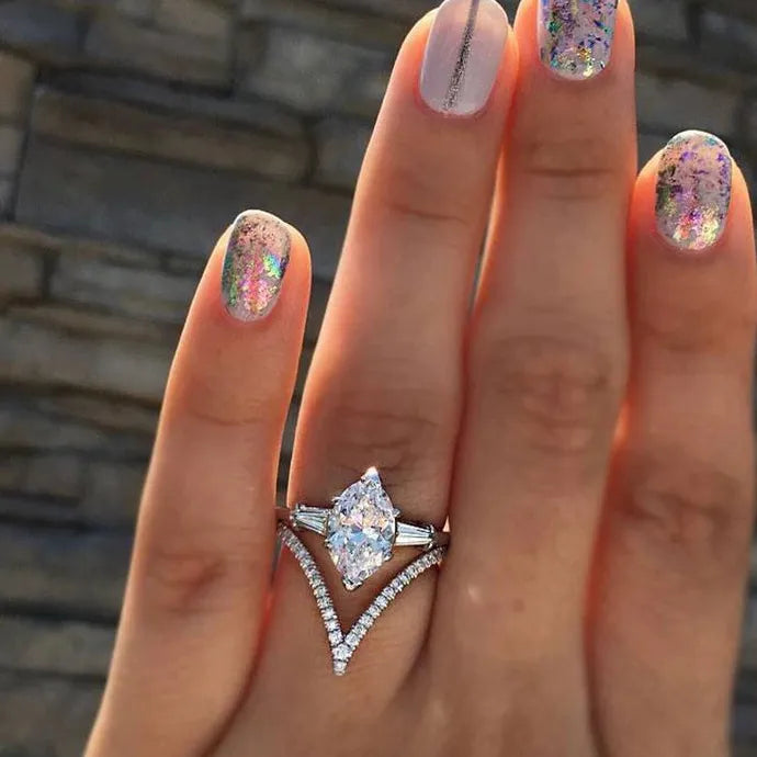 Bridal Wedding Ring V Design with CZ Stone Zinc Alloy Women’s Jewelry
