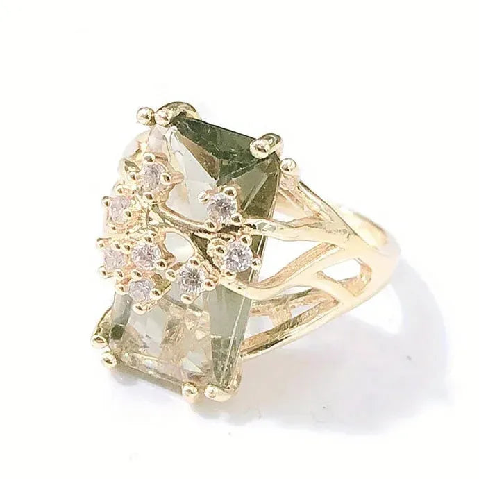 Stunning Gold Plated Zinc Alloy Cocktail Ring with Large Square Zircon Unisex