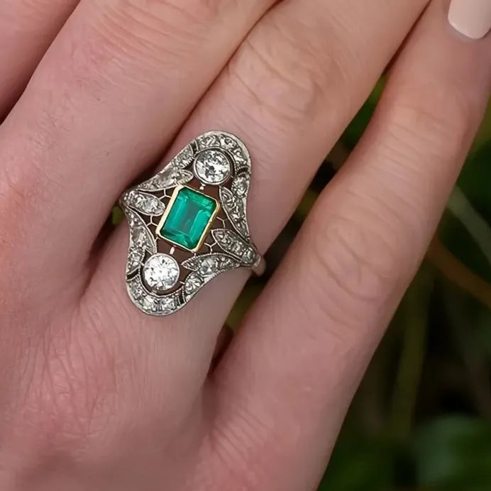 Elegant Two Tone Green CZ Cubic Zirconia Brass Women's Geometric Wedding Band
