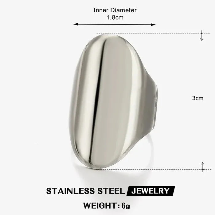 Adjustable Vintage Geometric Stainless Steel Wide Oval Ring for Women Gold Tone