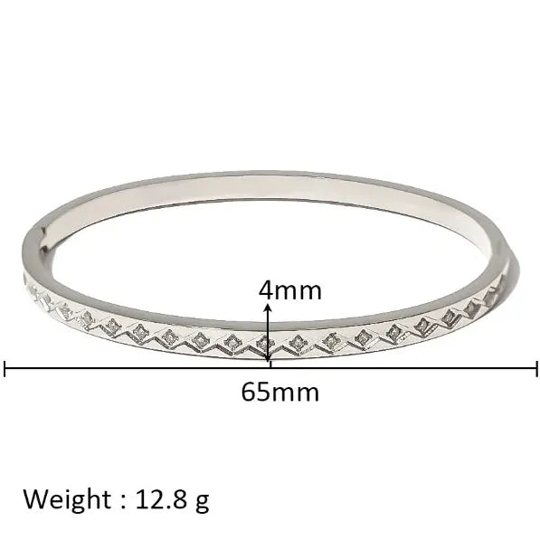 18K Gold Plated Stainless Steel Zircon Rhinestone Twist Open Bangle Bracelet Women