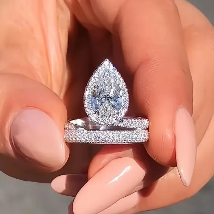 Water Drop Pear Shaped Cubic Zirconia Wedding Band Ring for Women Luxury