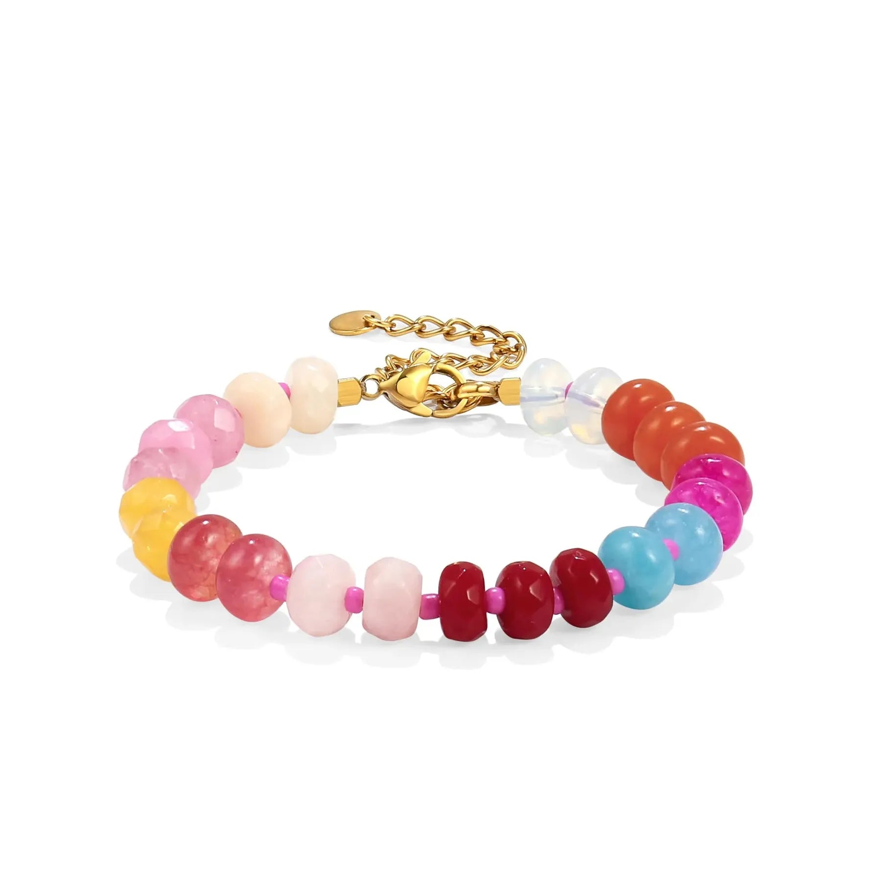 Summer Candy Color Natural Stone Bracelet Women Stainless Steel Waterproof Handmade Jewelry Gift