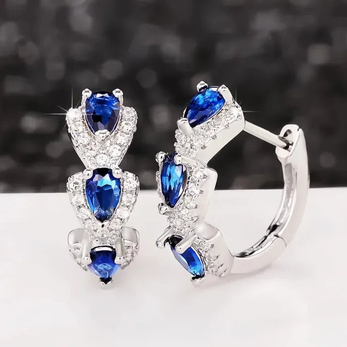 Luxury Blue Cubic Zirconia Geometric Hoop Earrings for Women Wedding Party Gift
