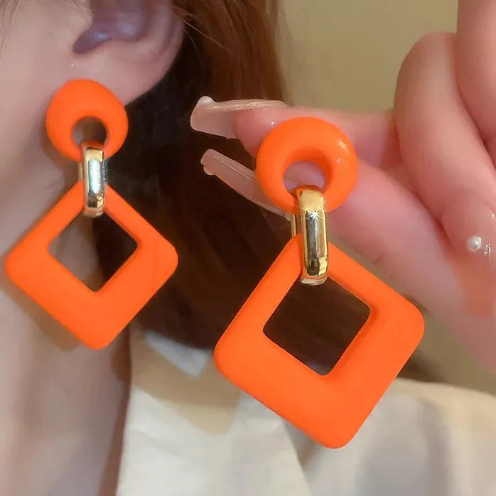 Rose Red Yellow Green Fluorescent Acrylic Square Drop Earrings for Women Stylish Jewelry