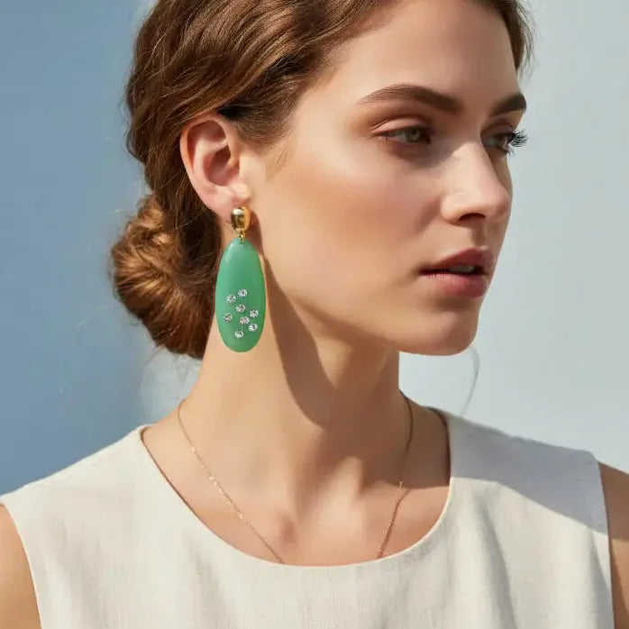 Vintage Long Oval Rhinestone Drop Earrings for Women Ladies Jewelry Gift