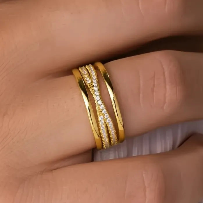 Stylish 3Pc Cross Ring Set for Women Silver Gold Brass Zirconia Jewelry