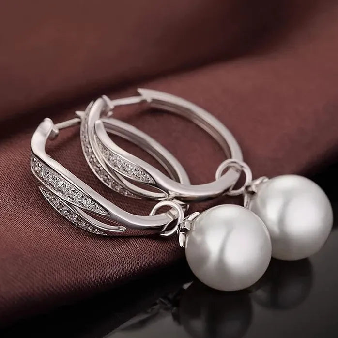 Luxury Simulated Pearl Drop Earrings with Zirconia for Women Wedding Jewelry