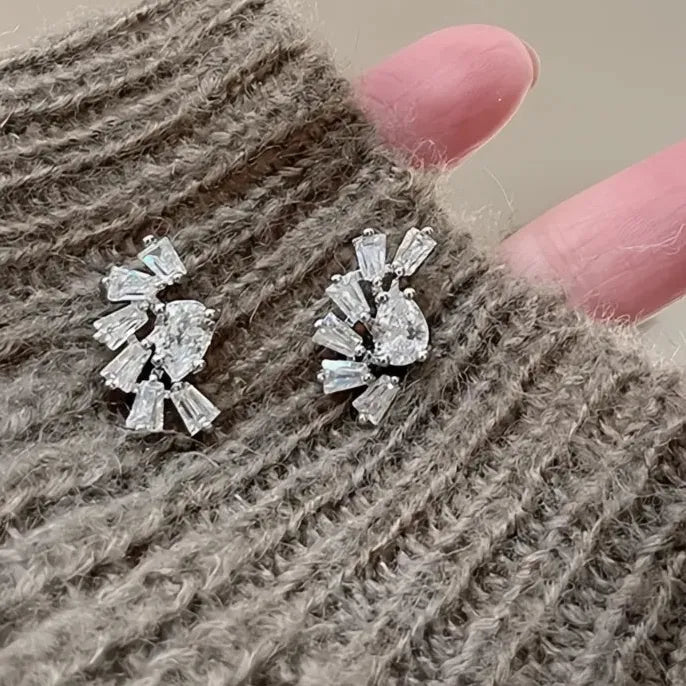Waterdrop Geometric Cubic Zirconia Brass Stud Earrings for Women Gift
