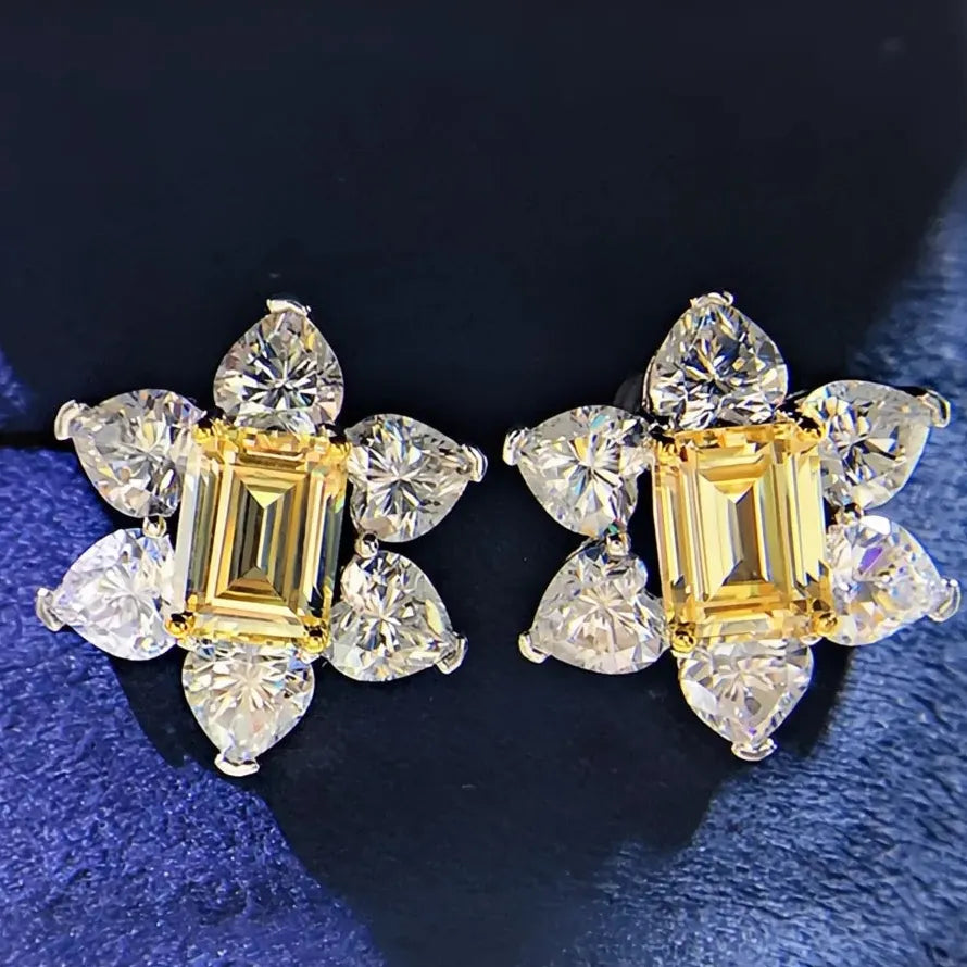 Bright Yellow Flower CZ Geometric Copper Alloy Stud Earrings Wedding Gift