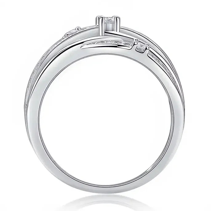 Geometric Multi-layer Brass Ring with Bright CZ for Women Wedding Party