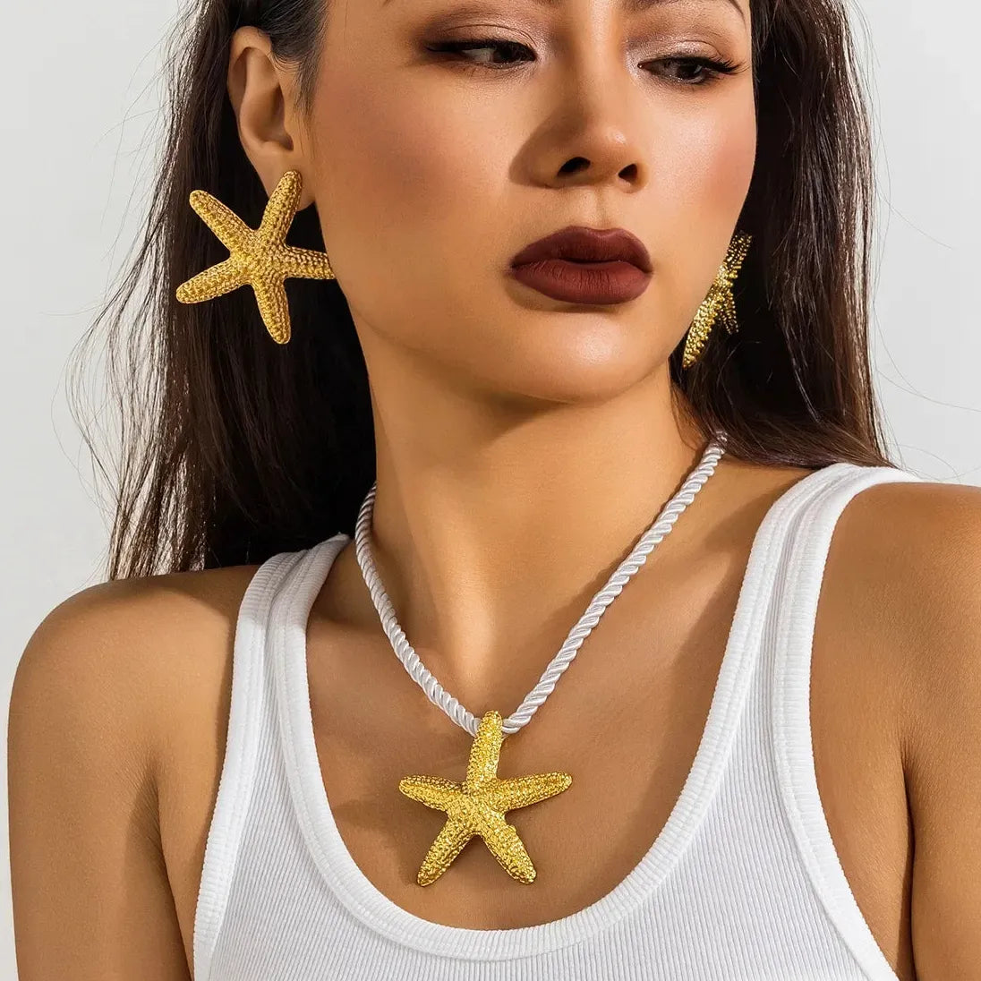 Gold Starfish Seashell Earrings Boho Ocean Studs Gift Jewelry
