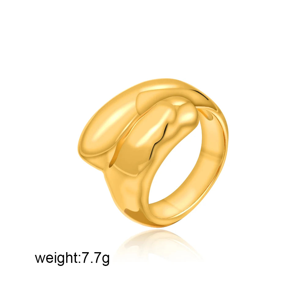 18K Gold Plated Geometric Zircon Chunky Dome Wide Knuckle Ring for Women