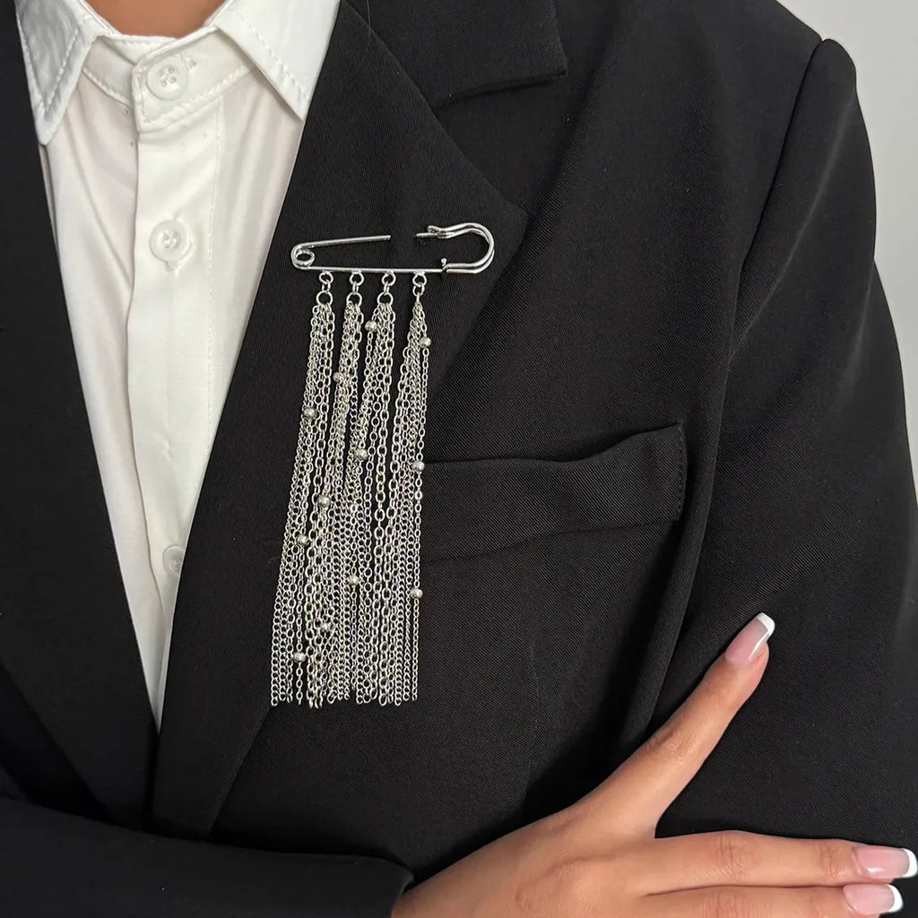 Silver Geometric Tassel Brooch Zinc Alloy Punk Fashion Pin Pendant Jewelry
