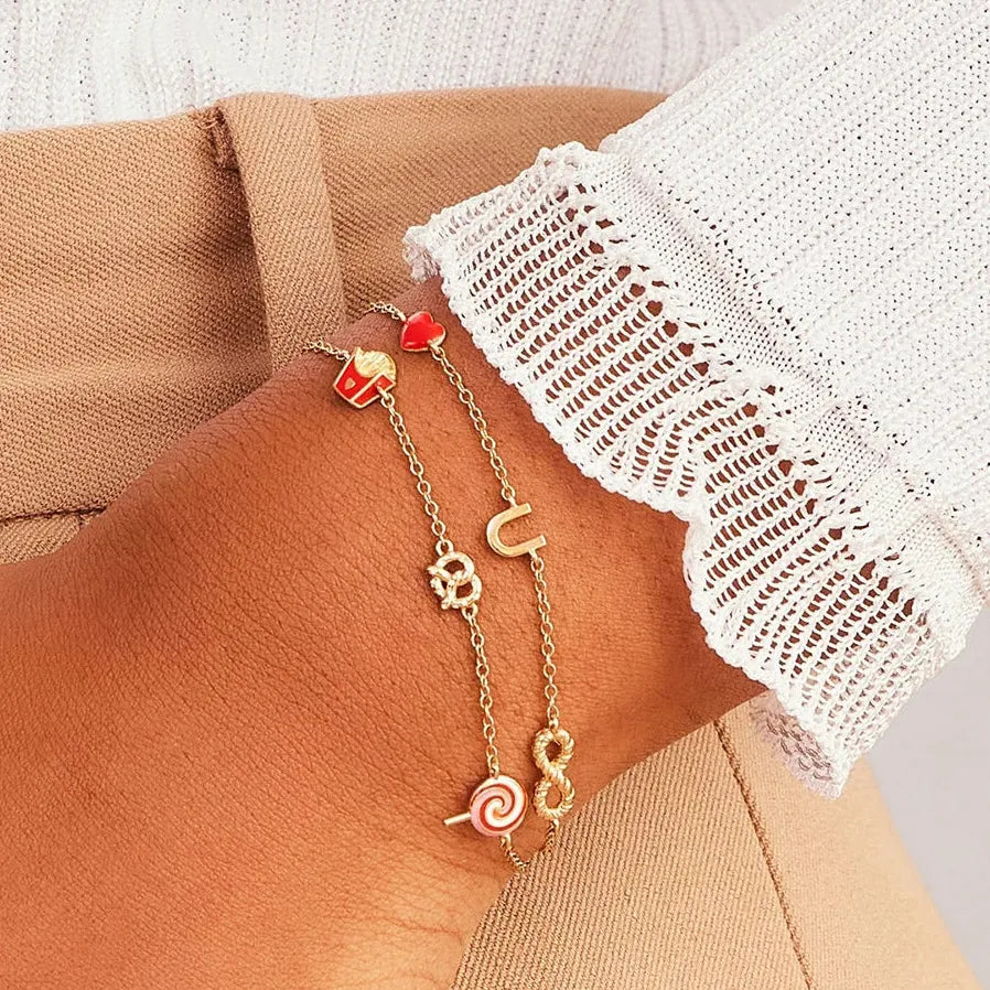 Delicate Candy Love Heart Charm Bracelet for Women 18K Gold Plated Pearl Bangle Jewelry