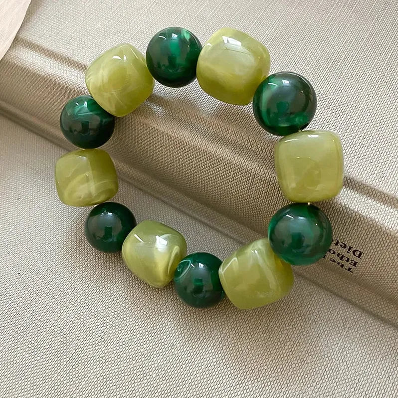 Boho Acrylic Irregular Square Round Beaded Bracelet for Women Korean Fashion