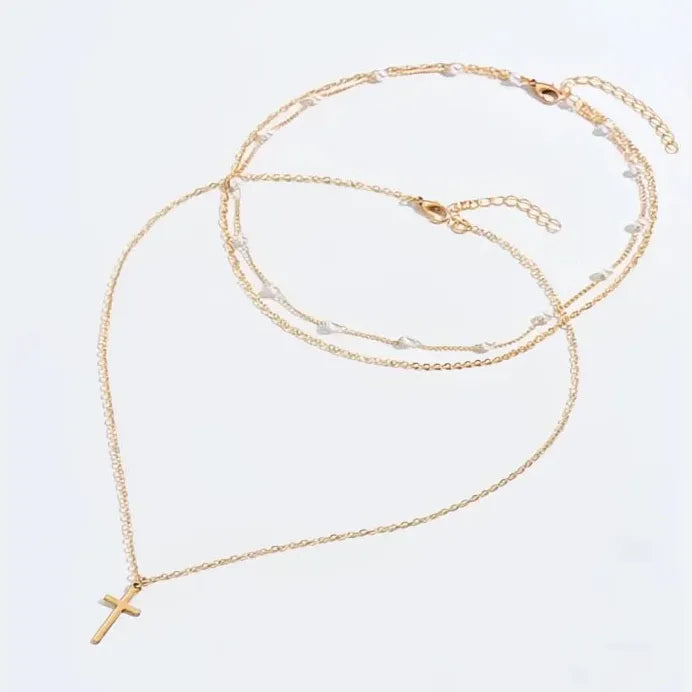 Elegant Simulated Pearl Pendant Necklace Cross Design for Women