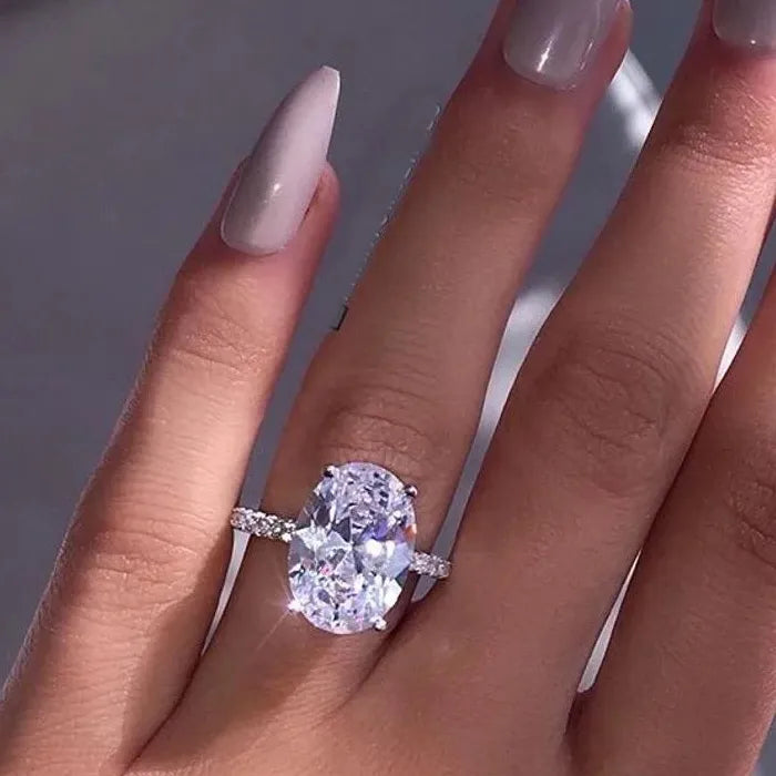 Silver Oval 3D Zirconia Stone Zinc Alloy Wedding Engagement Ring for Women