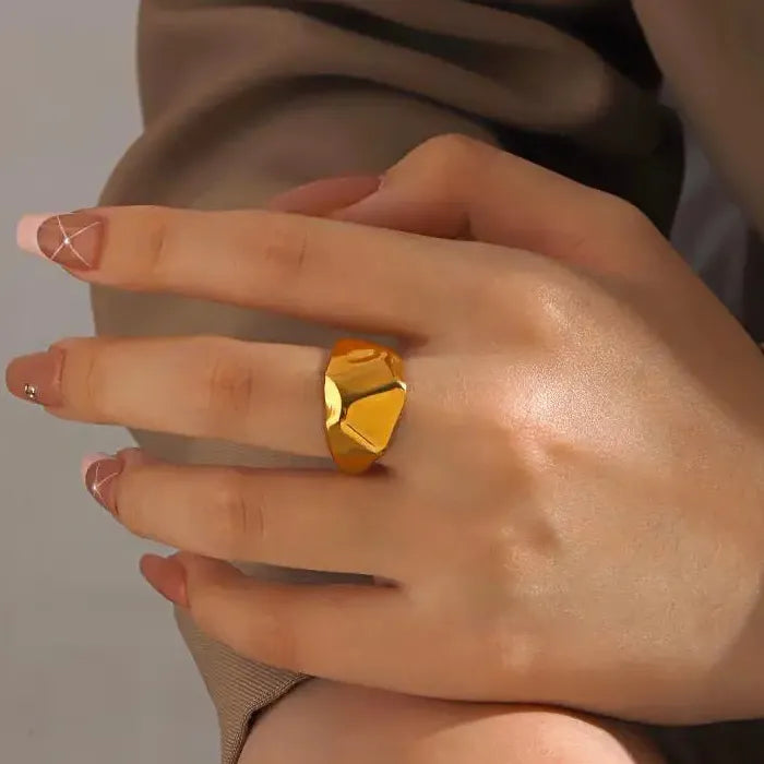 Stainless Steel Wide Irregular Thick Ring for Women Men Gold & Silver Band