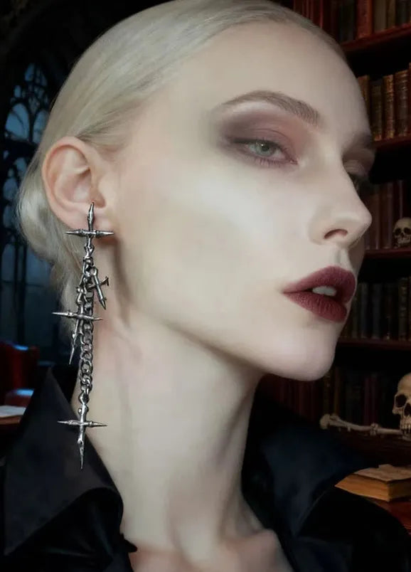 Copper Neo-Gothic Cross Drop Earrings Unisex Fashion Jewelry Statement
