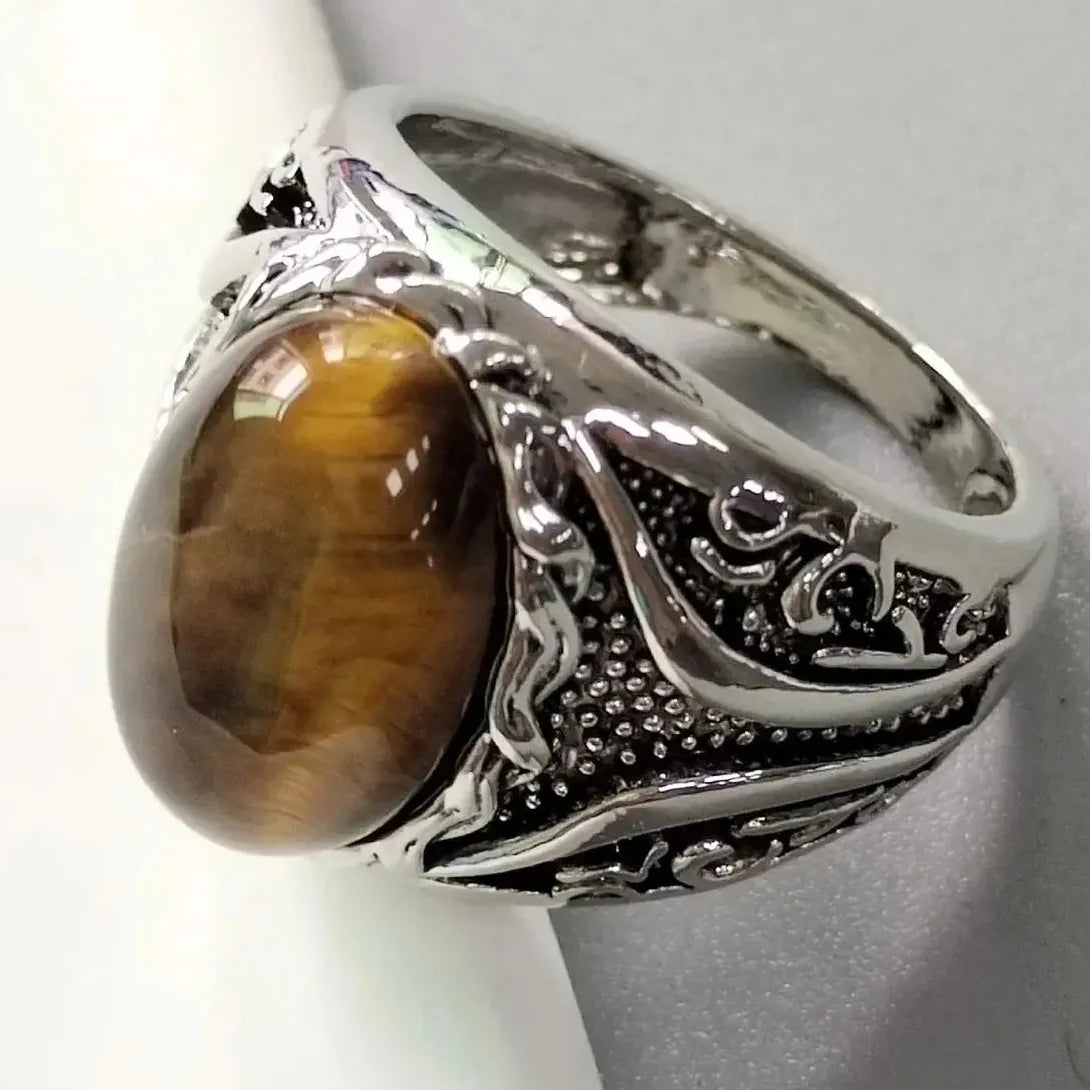 Turkish Double Swords Ring for Men Zinc Alloy Oval CZ Stone Punk Jewelry