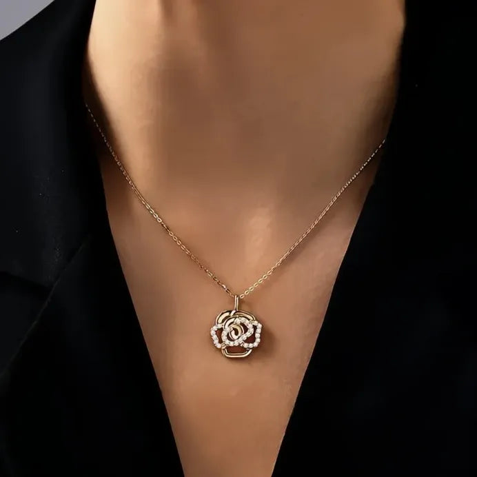 Gold Sweet Camellia Flower Pendant Necklace for Women Wedding Gift