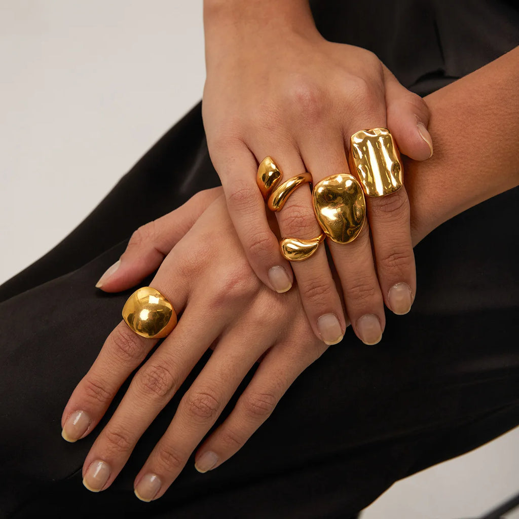 18k Gold Plated Geometric Chunky Stainless Steel Ring Unisex Gift