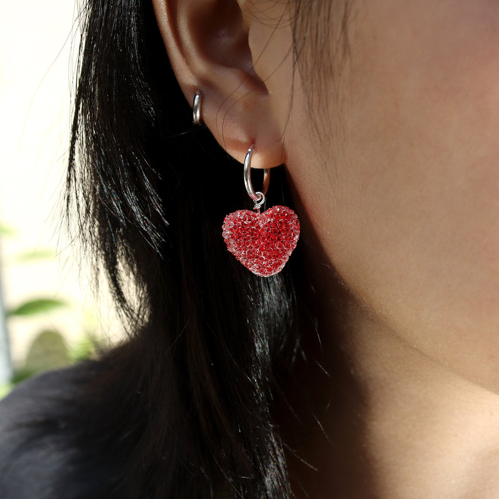 Sweet Colorful Heart Candy 925 Sterling Silver Hoop Earrings