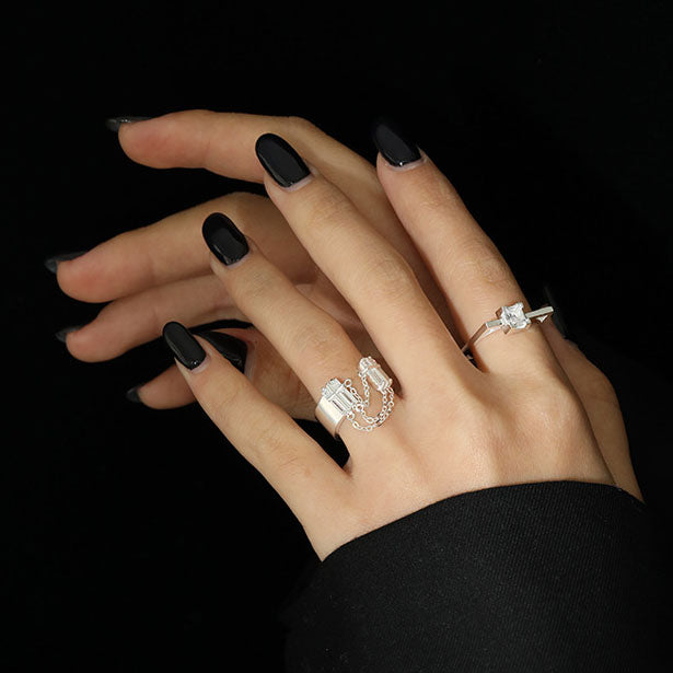 Party CZ Chain Tassels 925 Sterling Silver Adjustable Ring