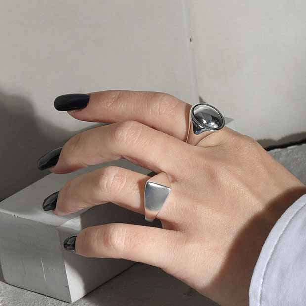 Simple Vintage Geometry Oval 925 Sterling Silver Adjustable Ring