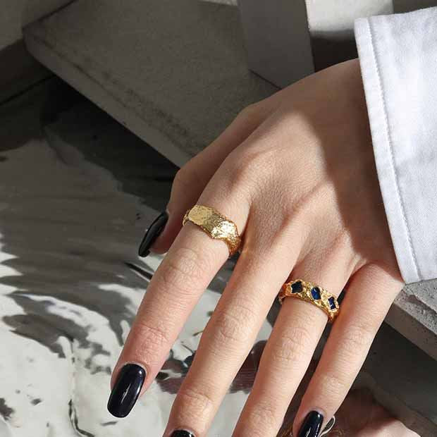 Irregular Geometry Blue CZ 925 Sterling Silver Adjustable Ring