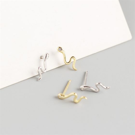 Animal Snake Cute 925 Sterling Silver Stud Earrings