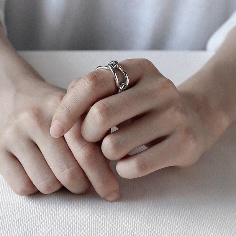 Geometric Hollow Rectangle Chain 925 Sterling Silver Ring