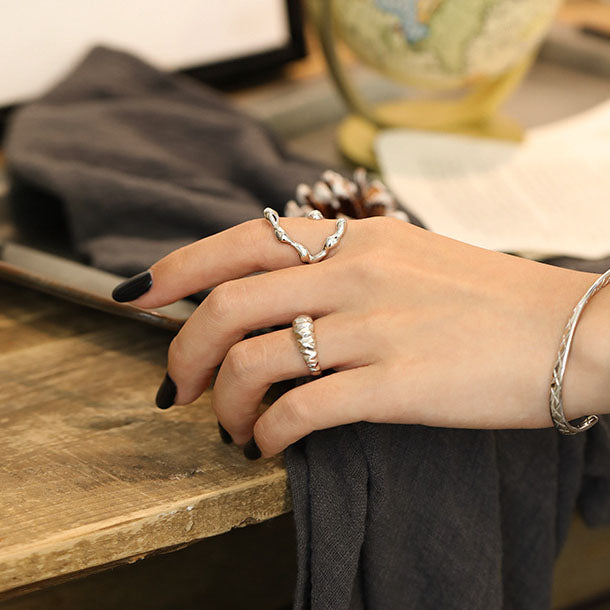 Fashion Irregular C Shape Wide 925 Sterling Silver Adjustable Ring