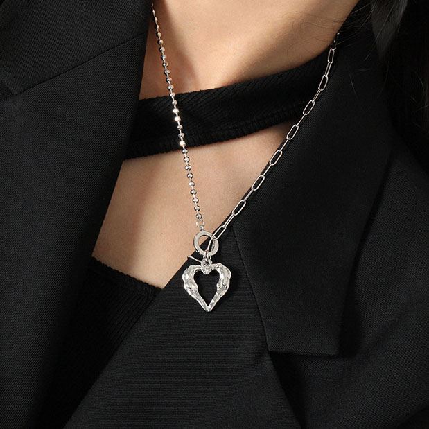 Office OT Irregular Heart 925 Sterling Silver Necklace
