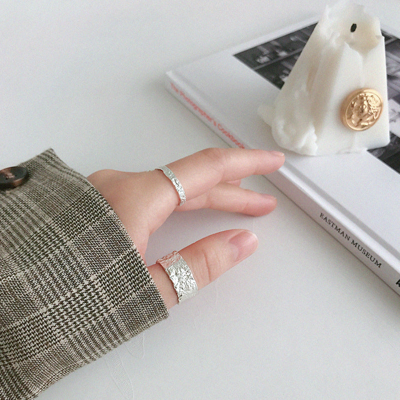 Gift Concave Convex 925 Sterling Silver Adjustable Wide Ring