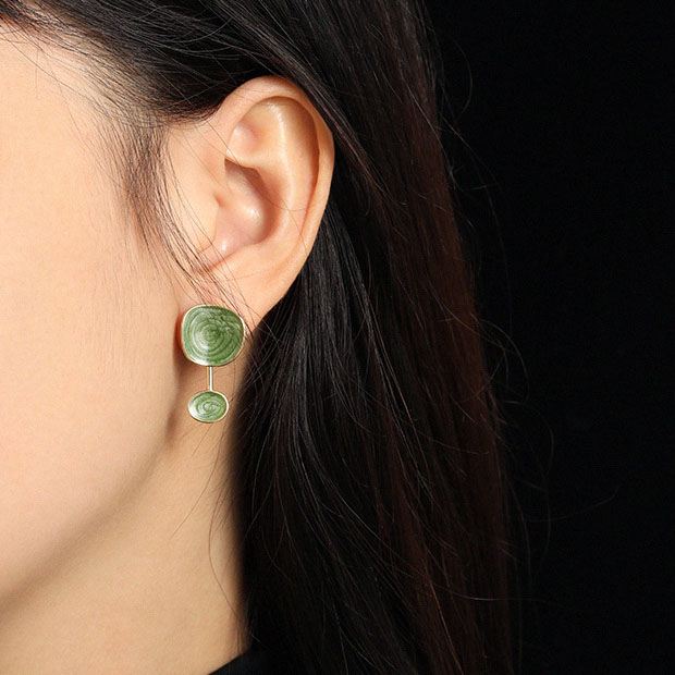 Irregular Green Epoxy Geometry 925 Sterling Silver Dangling Earrings