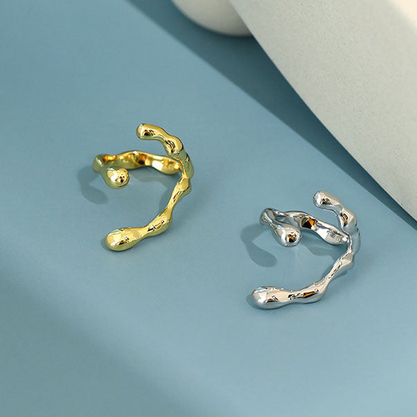 Fashion Irregular C Shape Wide 925 Sterling Silver Adjustable Ring