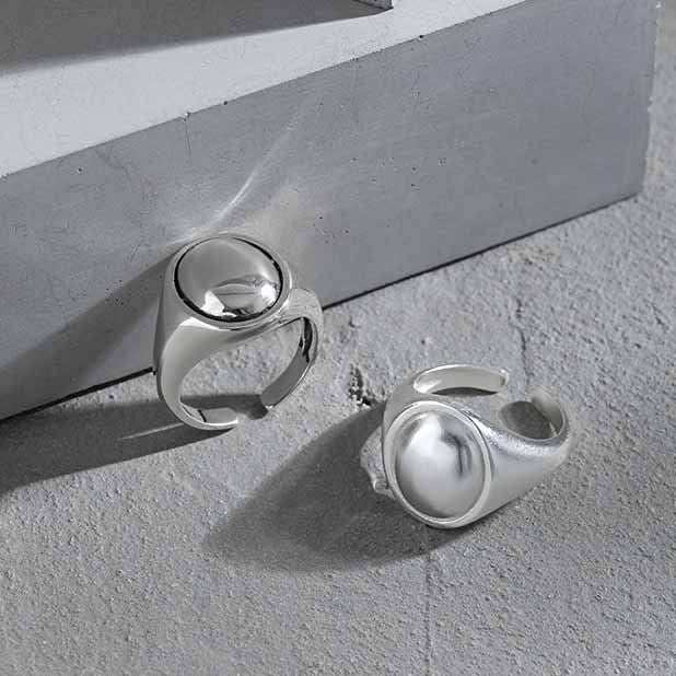 Simple Vintage Geometry Oval 925 Sterling Silver Adjustable Ring